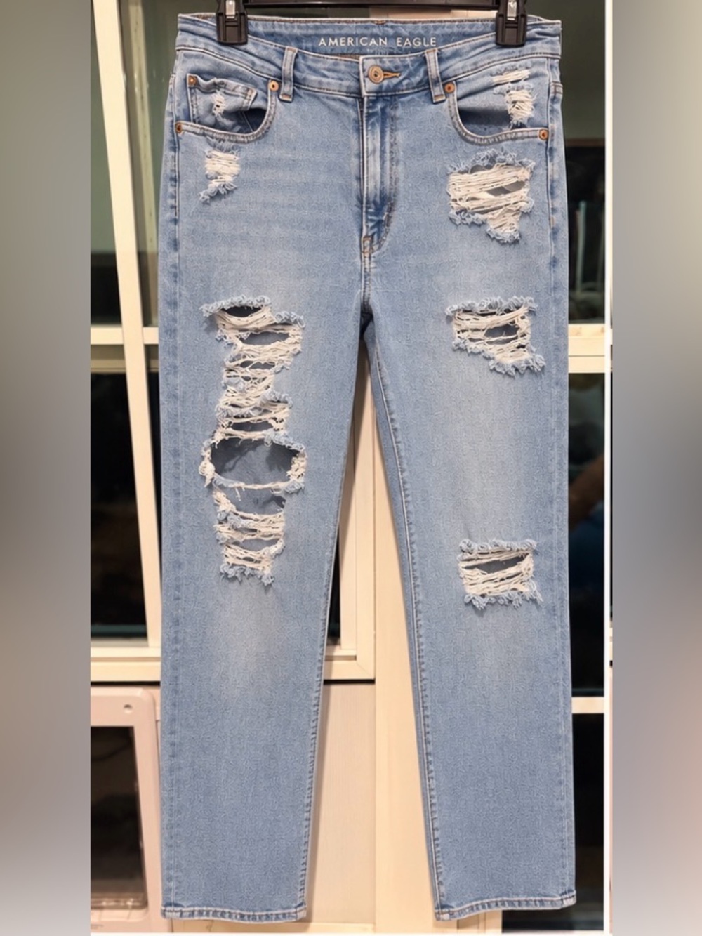 American Eagle Outfitters Light Blue Ripped Straight-Leg Jeans